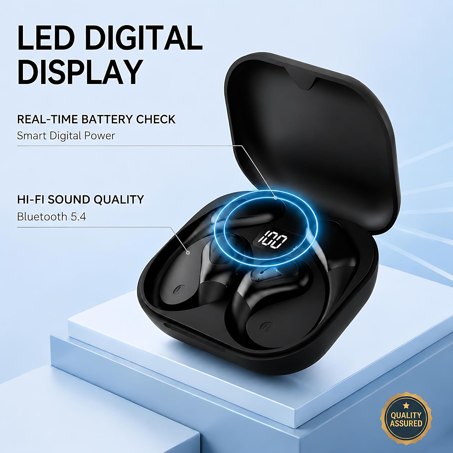 Open Ear Wireless Headphone Air Conduction Earbud Built in Mic 90H Playtime - Image 3