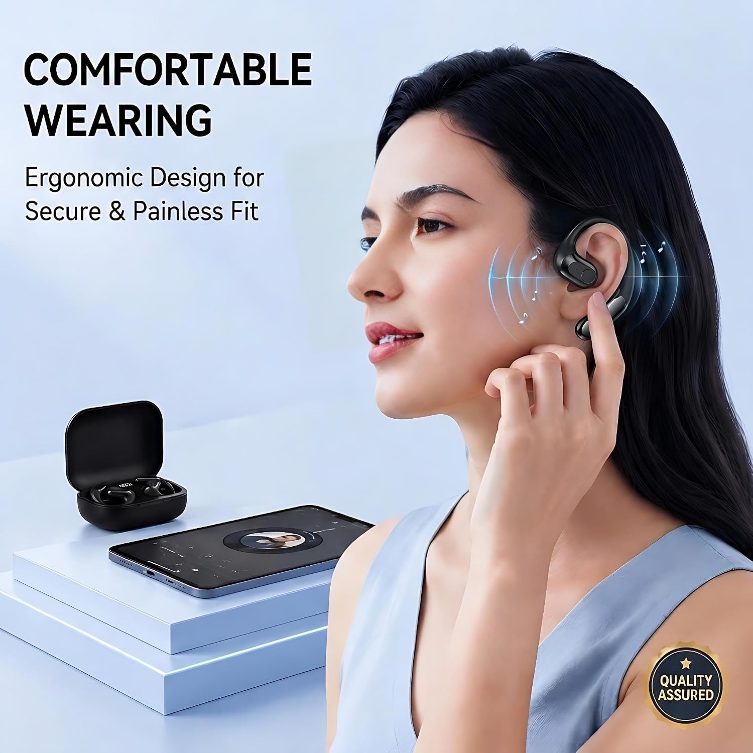 Open Ear Wireless Headphone Air Conduction Earbud Built in Mic 90H Playtime - Image 5