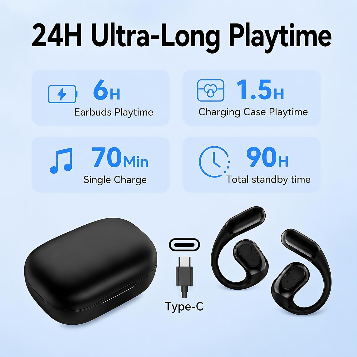 Open Ear Wireless Headphone Air Conduction Earbud Built in Mic 90H Playtime - Image 6