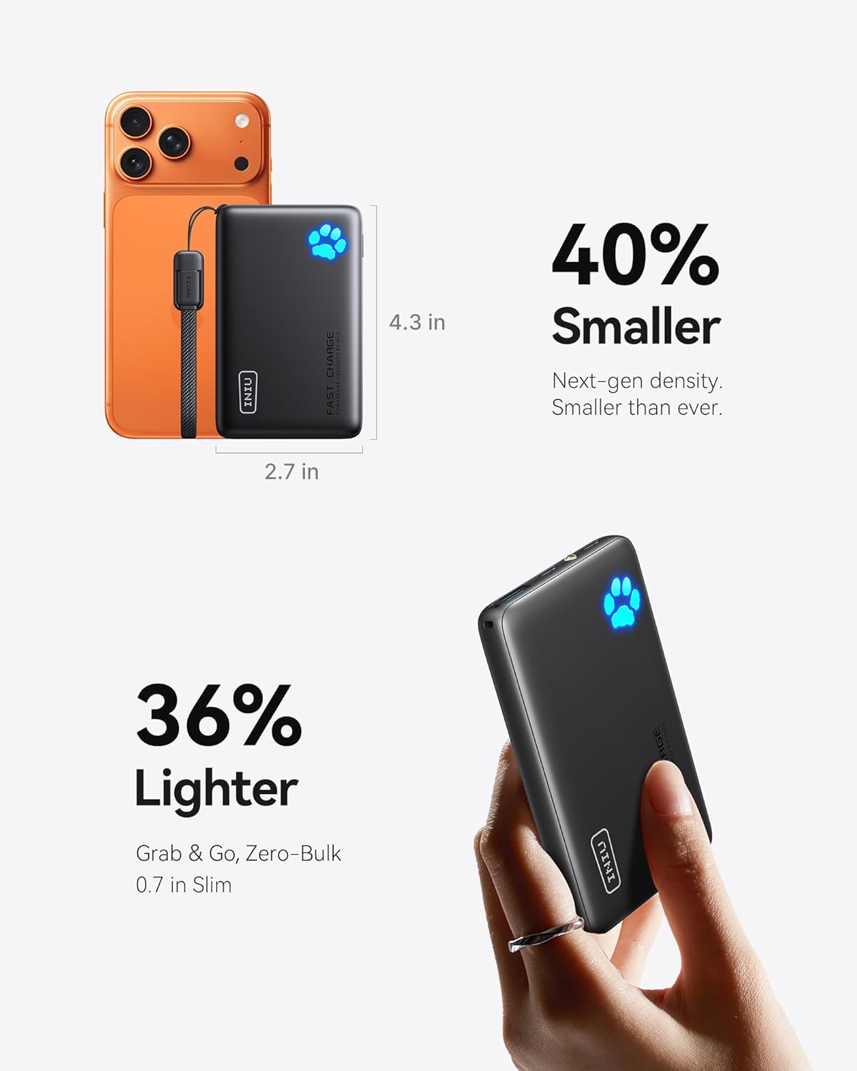 INIU 10000mAh 45W Fast Charging Portable Charger, Smaller Travel Power Bank - Image 2