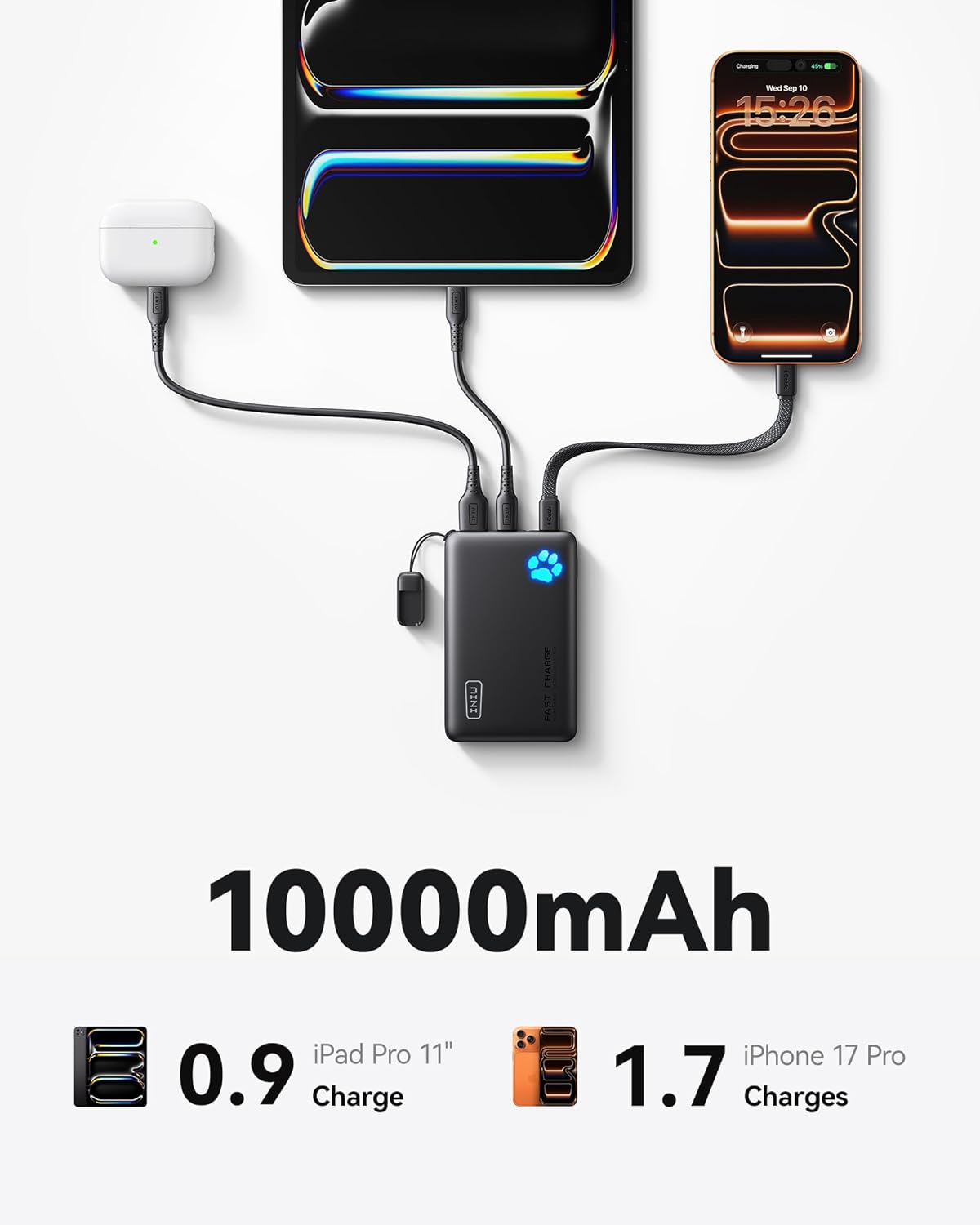 INIU 10000mAh 45W Fast Charging Portable Charger, Smaller Travel Power Bank - Image 5